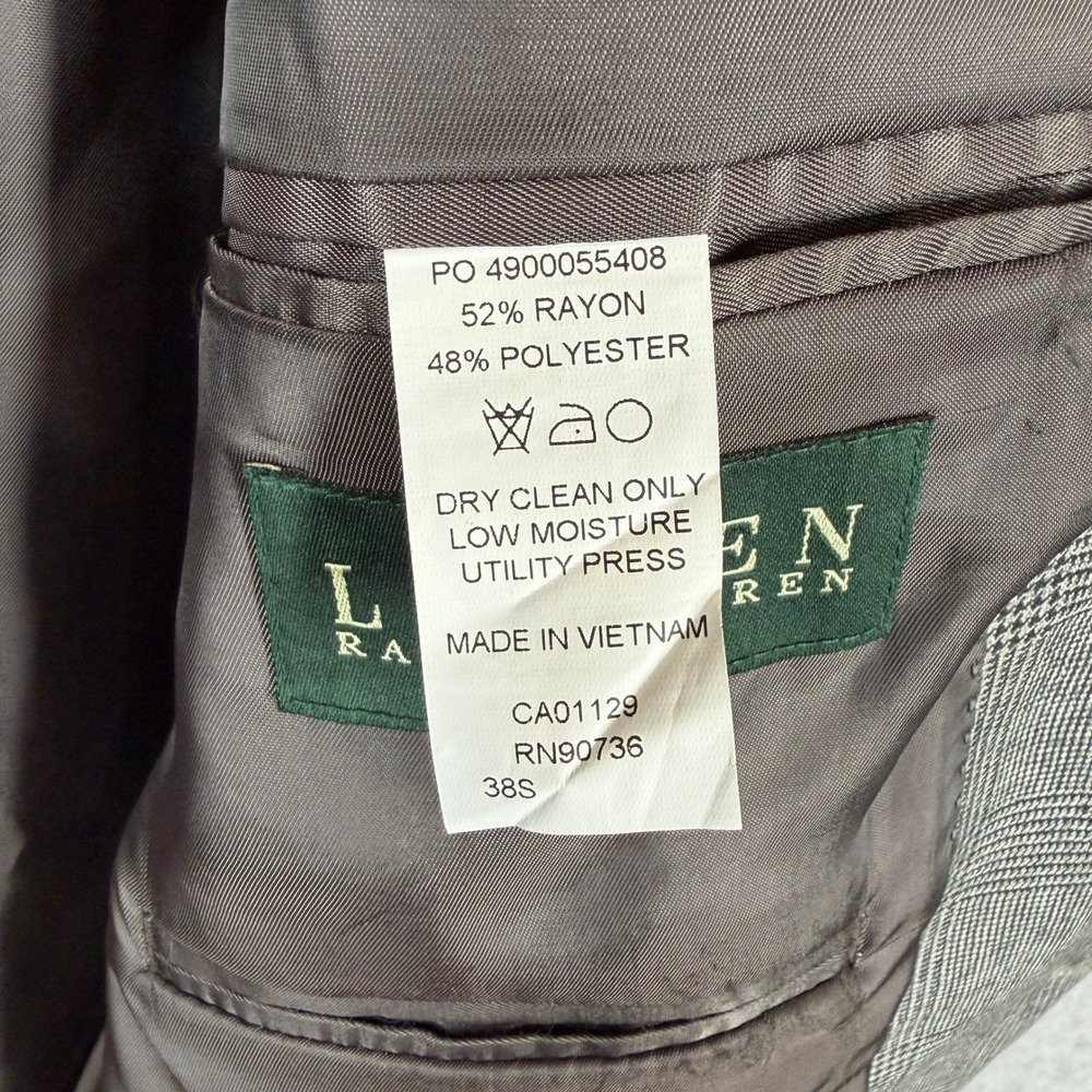 Lauren Ralph Lauren Blazer Mens 38S Grey Glen Plaid Two Button Tailored Jacket - Picture 3 of 11